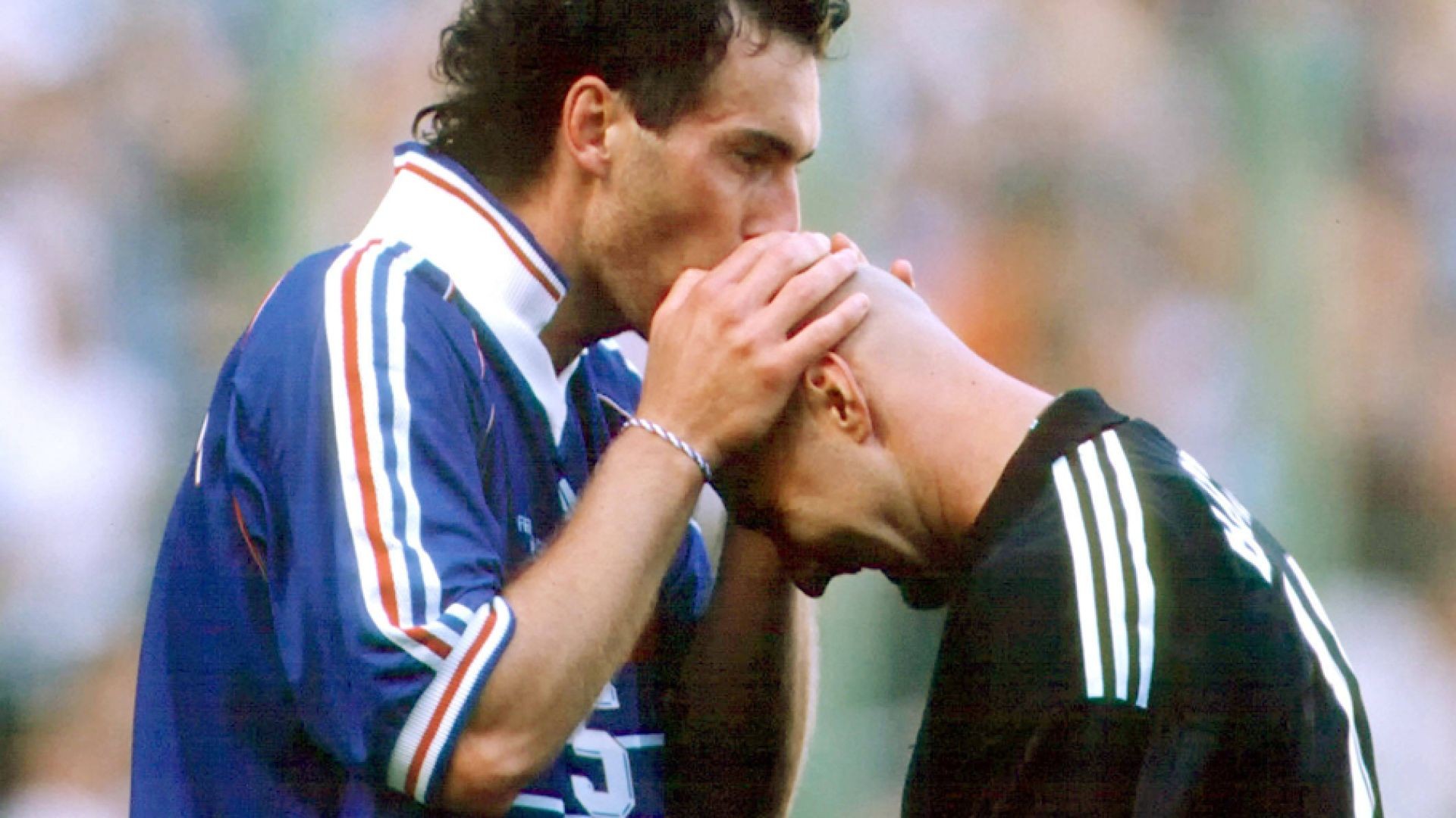 ⁣France Triumphs at Euro 2000: Blanc and Barthez Celebrate Victory
